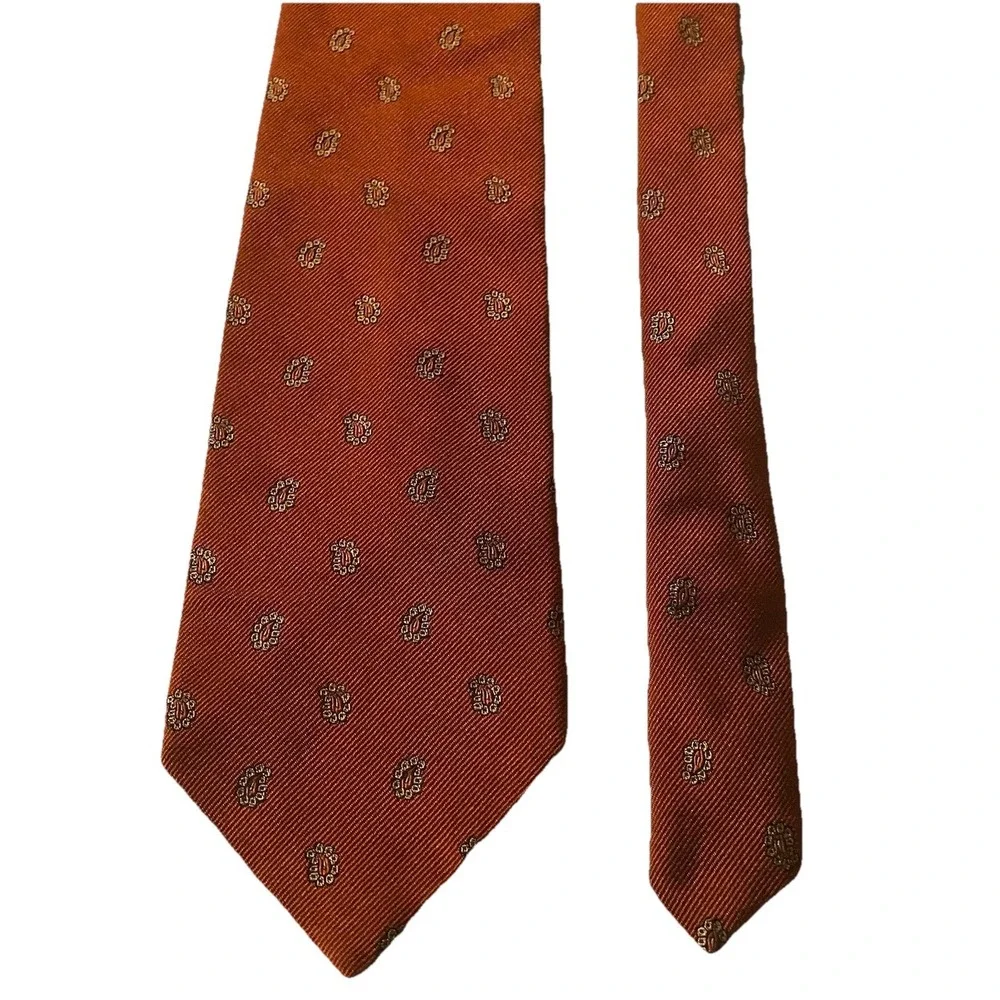 Brooks Brothers Men's 100% Silk Neck Tie‎ Orange & Gold 60